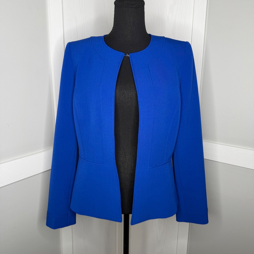 Preston & York Blazer Women Size 8 Royal Blue Collarless Hook & Eye Closure